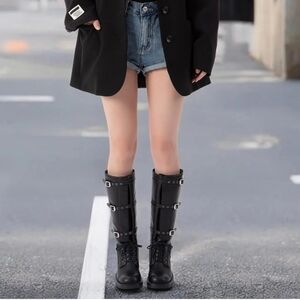 Athlefit Women's Knee High Boots Wide Calf Buckle Riding Boots